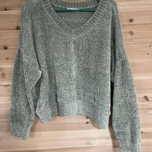 Green Knit Oversized Cropped Sweater